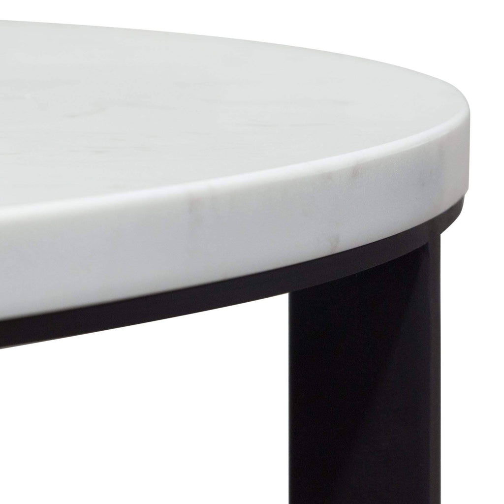 Round End Table with Engineered Marble Top and Black Metal Base V939309