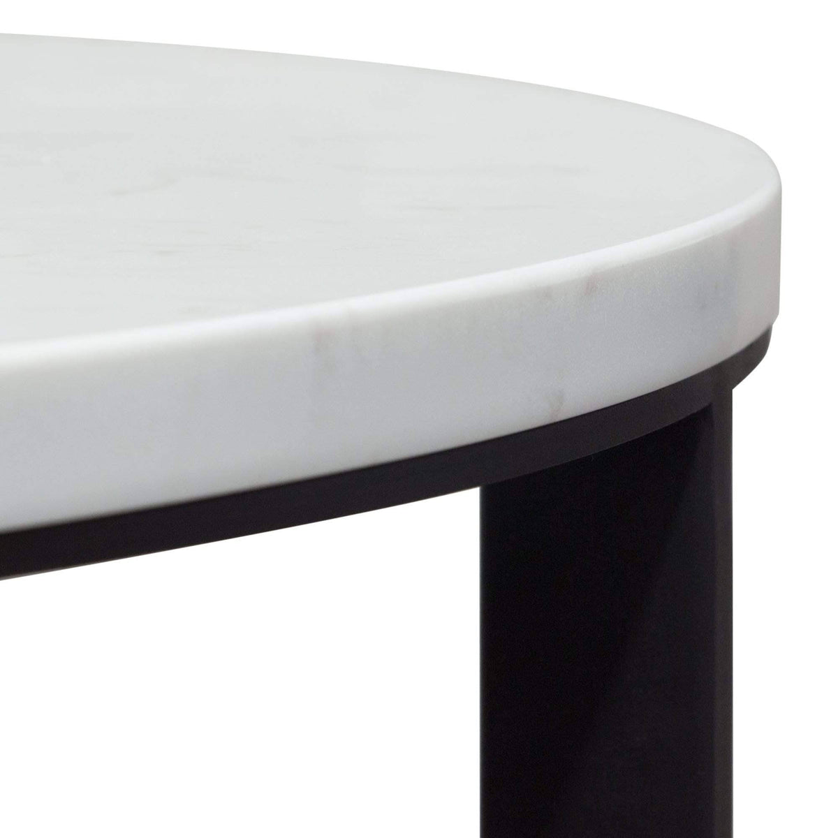 Round End Table with Engineered Marble Top and Black Metal Base V939309