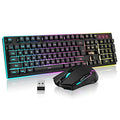 Wireless Gaming Keyboard and Mouse Combo with LED Backlit Rechargeable 3800mAh Battery, Mechanical Feel Anti-ghosting Keyboard and 7D 3200DPI Mice (Black) Y353609