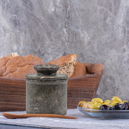 White Marble Butter Crock with Lid N26356