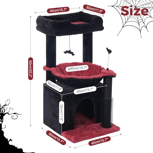 Gothic Cat Tree 32 Inches with Scratching Post, Hammock, and Removable Top Perch N414261