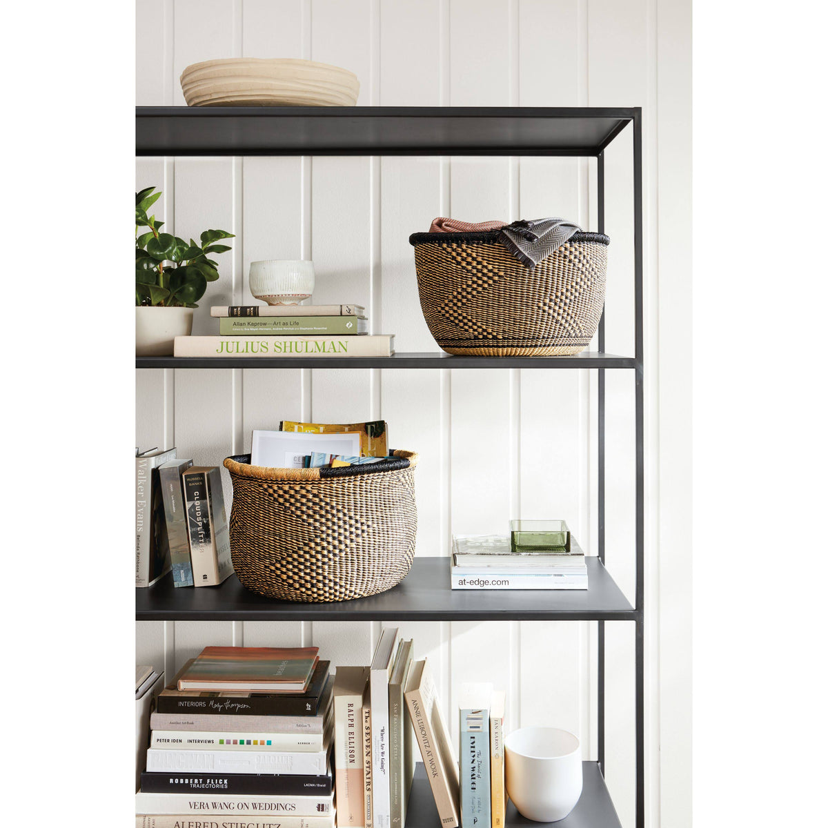 Modern Slim Bookcase Recycled Natural Steel Black G47086