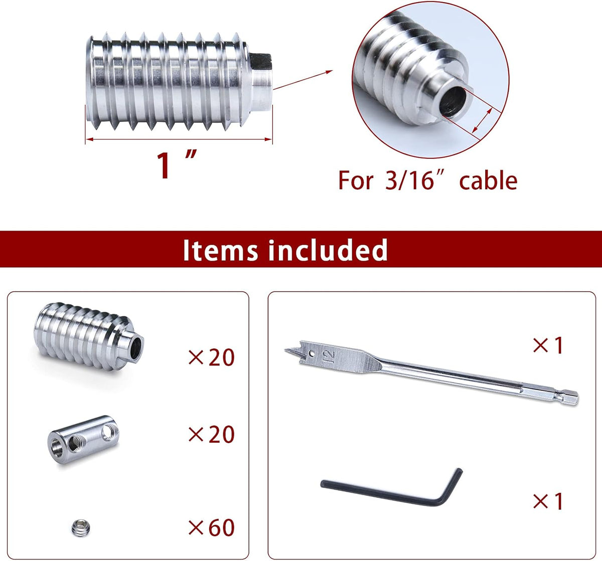 20 Pack 3/16 Cable Railing Kit T316 Stainless Steel G561782