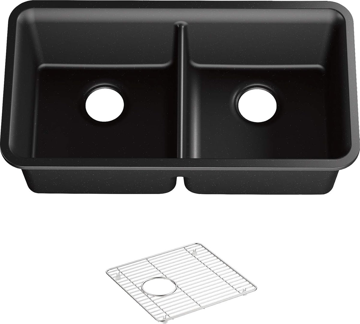 Undermount Double Equal Sink with Rack, Matte Black A802356