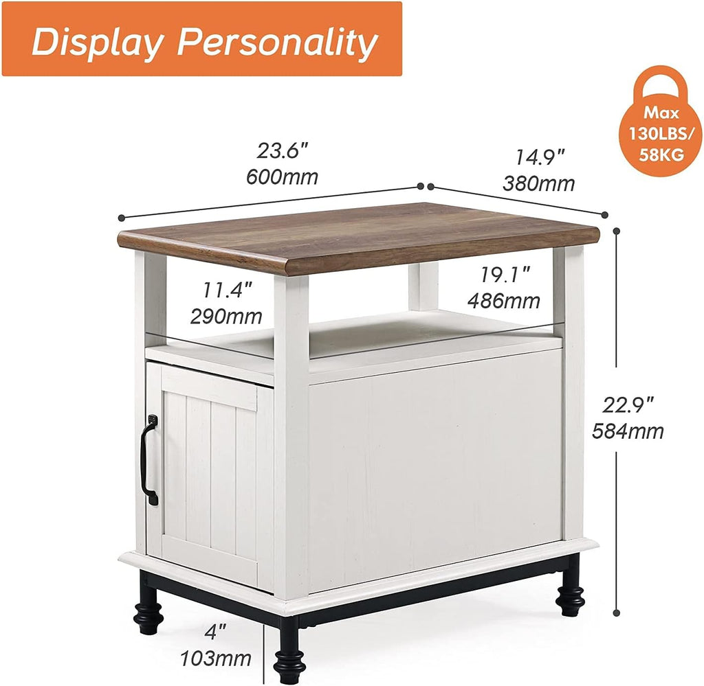 White Oak Nightstand with Storage Shelf and Cabinet A699