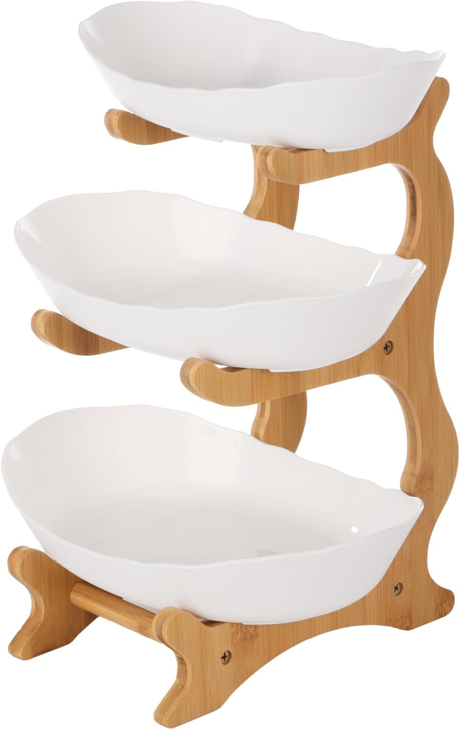 3 Tier Plastic Fruit Basket with Bamboo Stand O33918