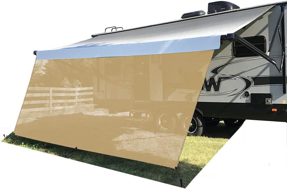 Beige Mesh RV Awning Sun Shade Screen 7' X 15'3'' C175093