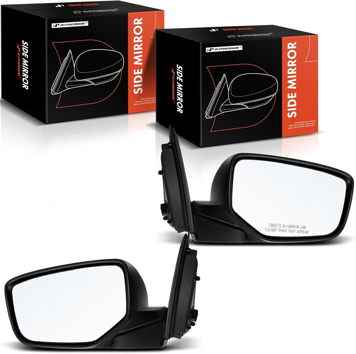 Pair Power Door Mirror Black Non-Heated Manual Folding Outside Rear View Mirror V32388
