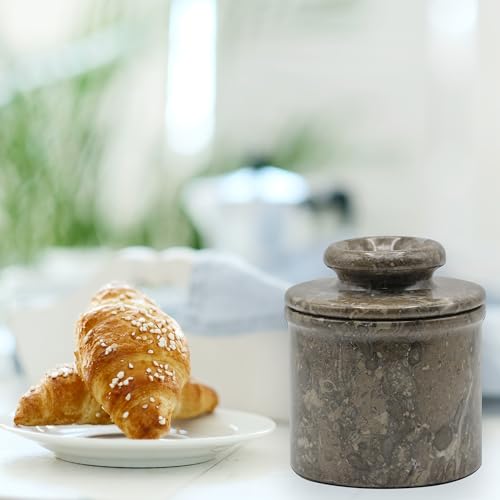 White Marble Butter Crock with Lid N26356