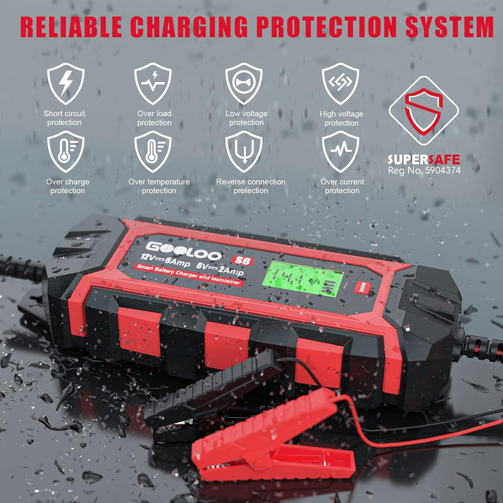 6 Amp 6V 12V Battery Charger Maintainer for Lead-Acid Battery Up to 150Ah LCD Display Pack of 2 A142