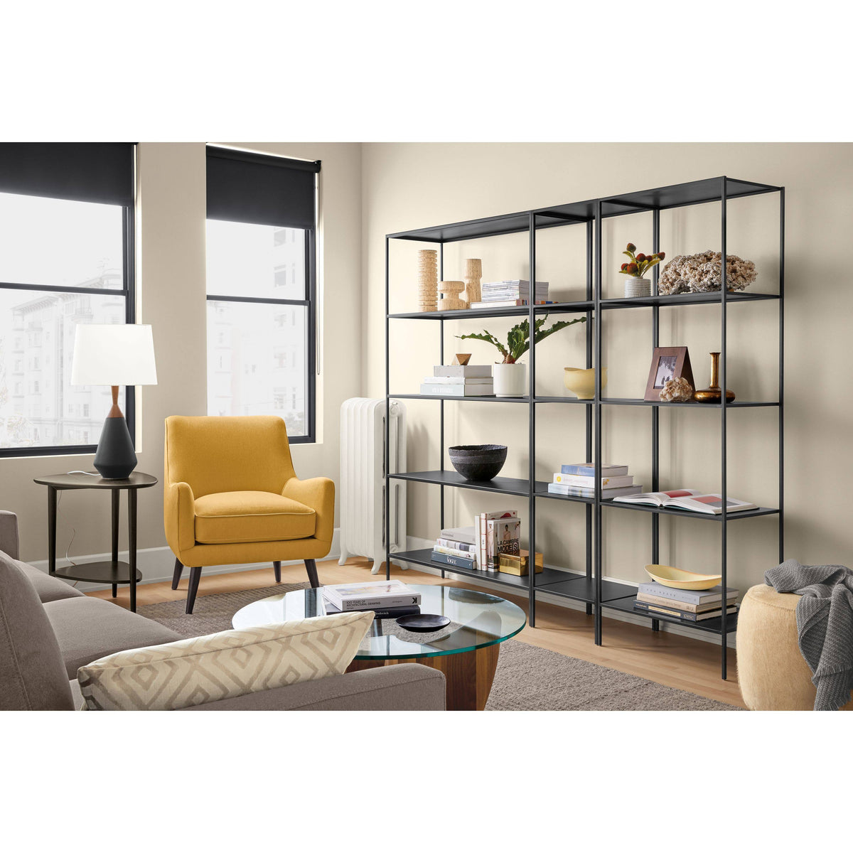 Modern Slim Bookcase Recycled Natural Steel Black G47086