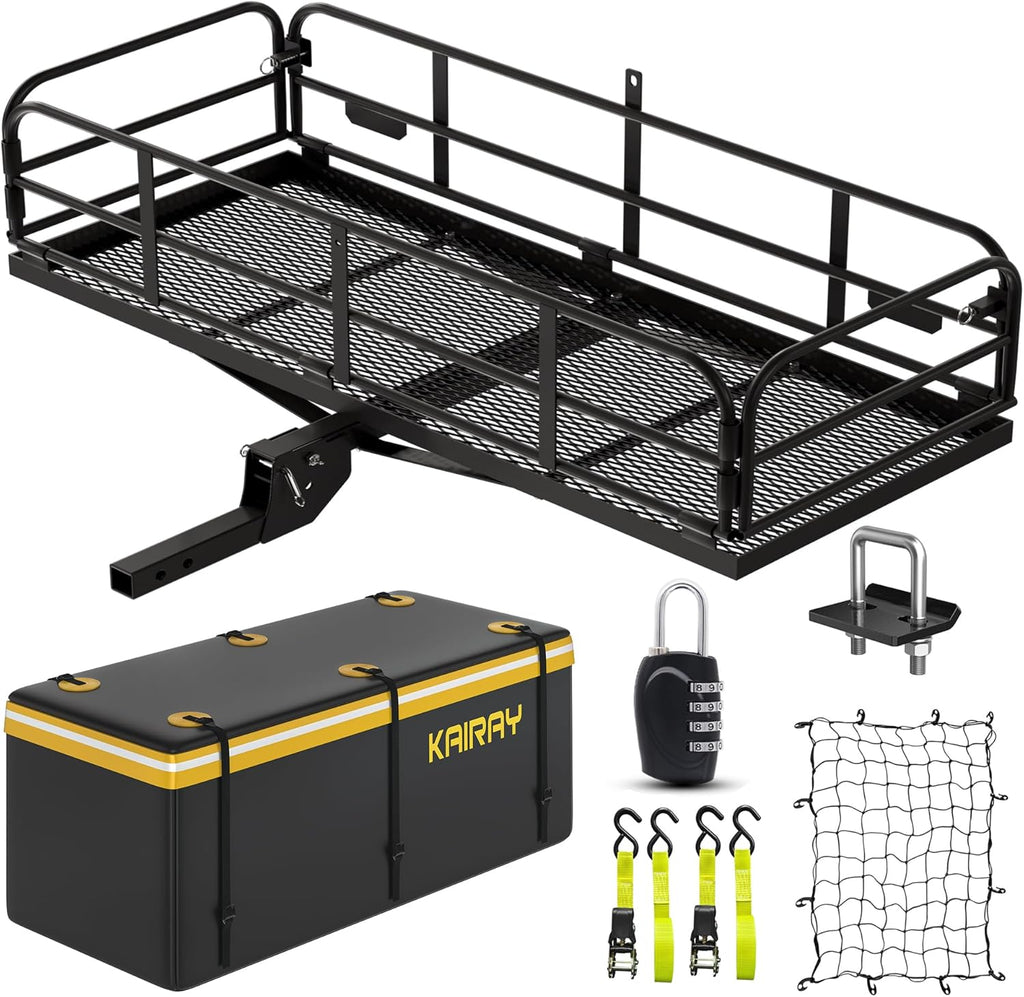 500 Lbs Heavy Duty Folding Hitch Mount Cargo Carrier 60"x24"x14.4" for 2" Receiver O301458