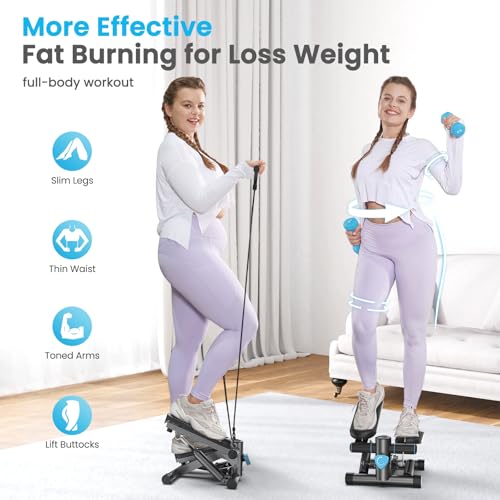 Mini Stepper with Resistance Bands, 330 lbs Capacity, LCD Monitor D322