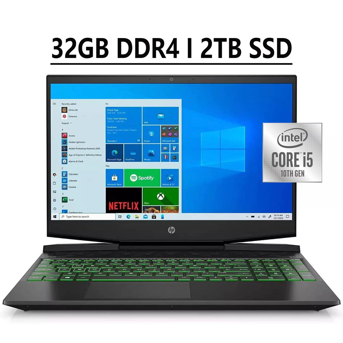 15.6" FHD IPS Gaming Laptop Intel Quad-Core i5-10300H 32GB DDR4 2TB SSD GeForce GTX 1650 4GB Black L4823