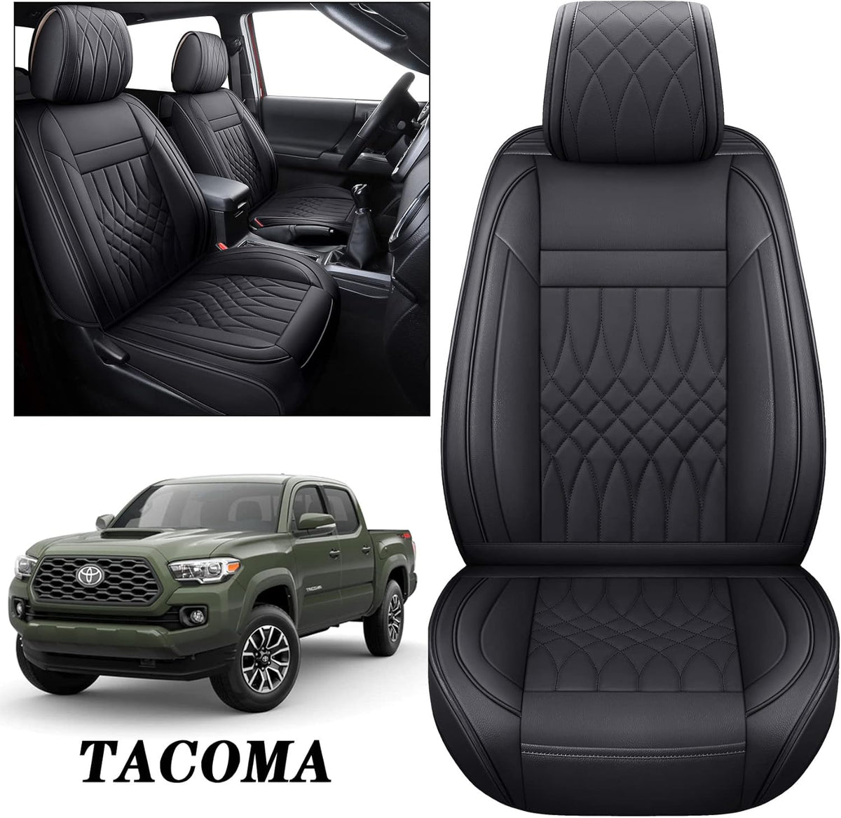Toyota Tacoma Seat Covers 2005-2022 Crew Double Cab Pickup Airbag Compatible Black T49952