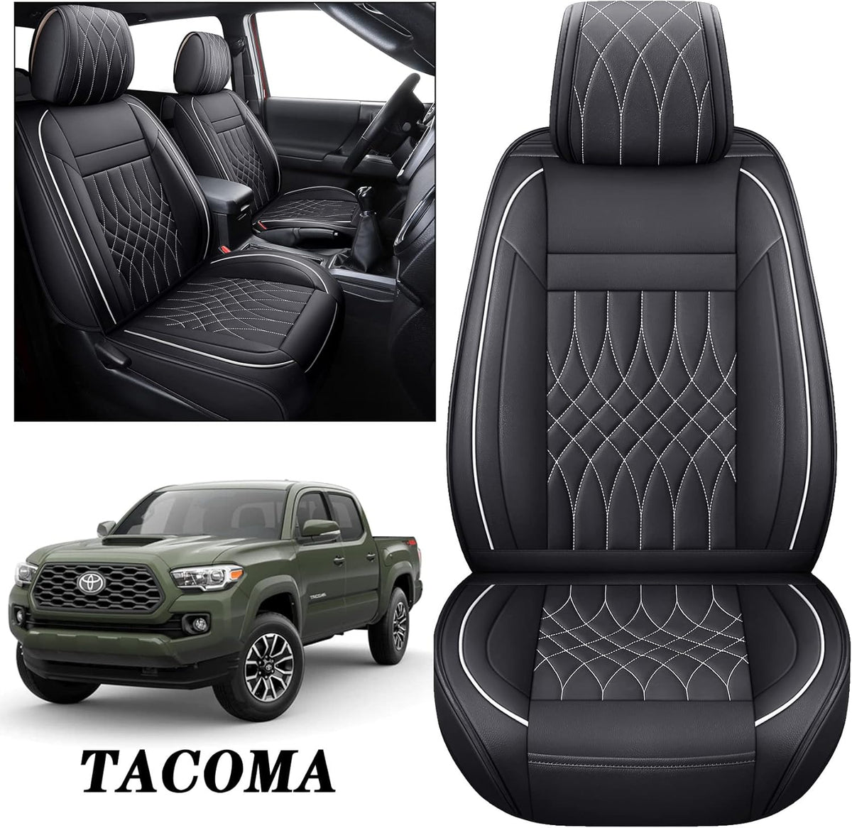 Toyota Tacoma Seat Covers 2005-2022 Crew Double Cab Pickup Airbag Compatible Black T49952