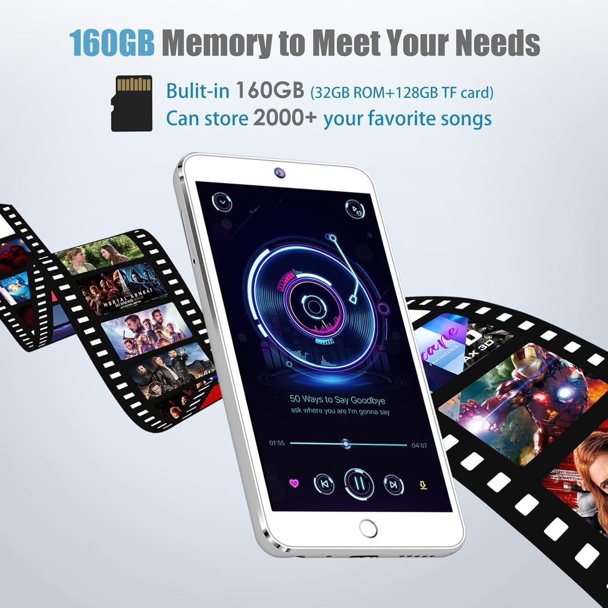 160GB MP3 Player with Bluetooth and WiFi, Android Digital Mp4 Player with Camera, 4.3" Touch Screen Portable Music Player with Speaker Q11976