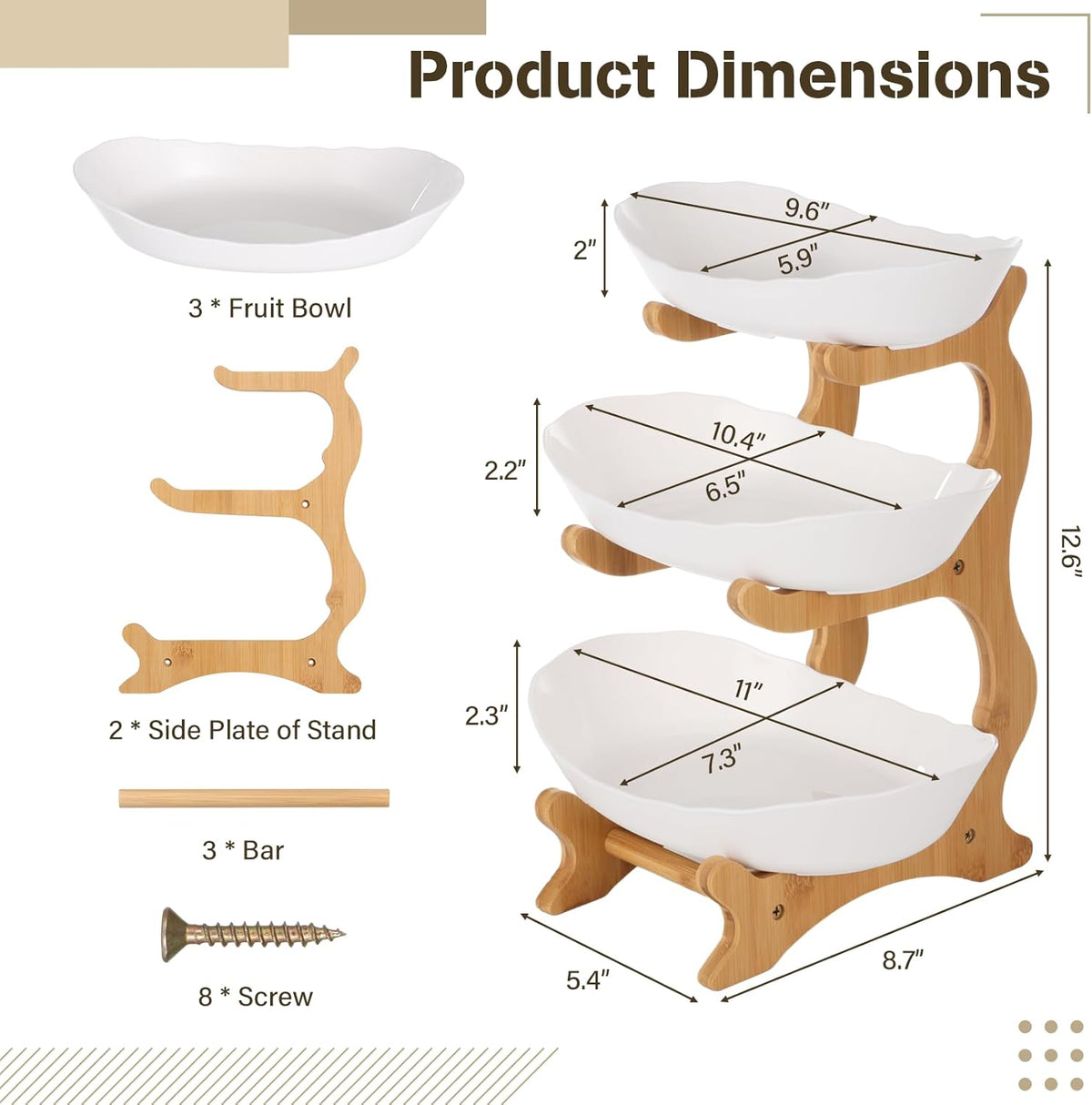 3 Tier Plastic Fruit Basket with Bamboo Stand O33918