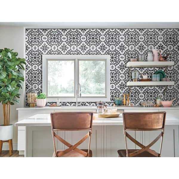 Black and White 2 MIL x 12 in. W x 12 in. L Peel and Stick Water Resistant Vinyl Tile Flooring M725428