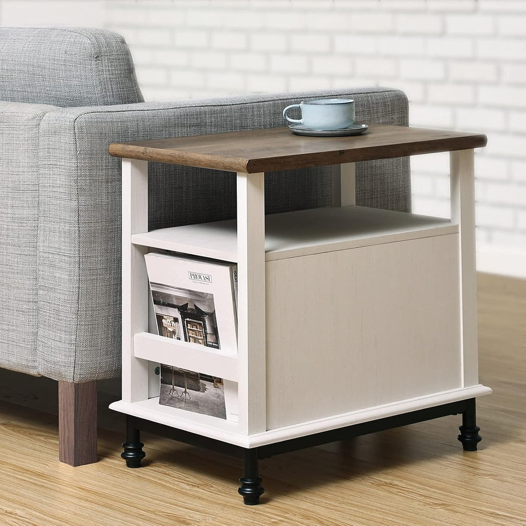 White Oak Nightstand with Storage Shelf and Cabinet A699