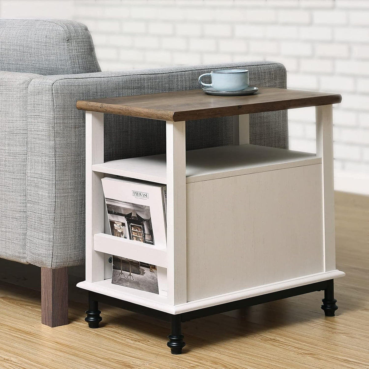 White Oak Nightstand with Storage Shelf and Cabinet A699