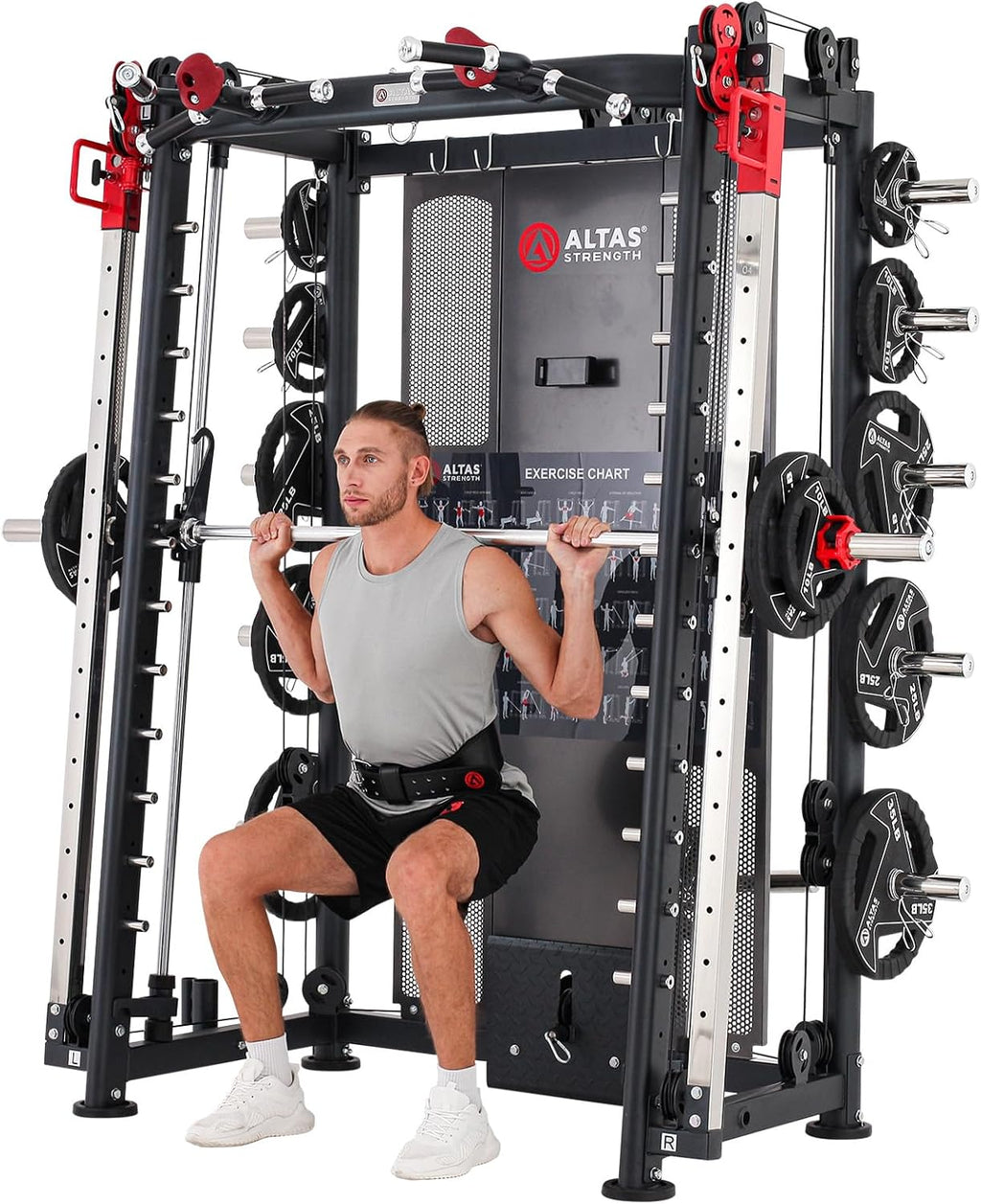 Home Gym Smith Machine with Pulley System Squat Rack Pull Up Bar U73073