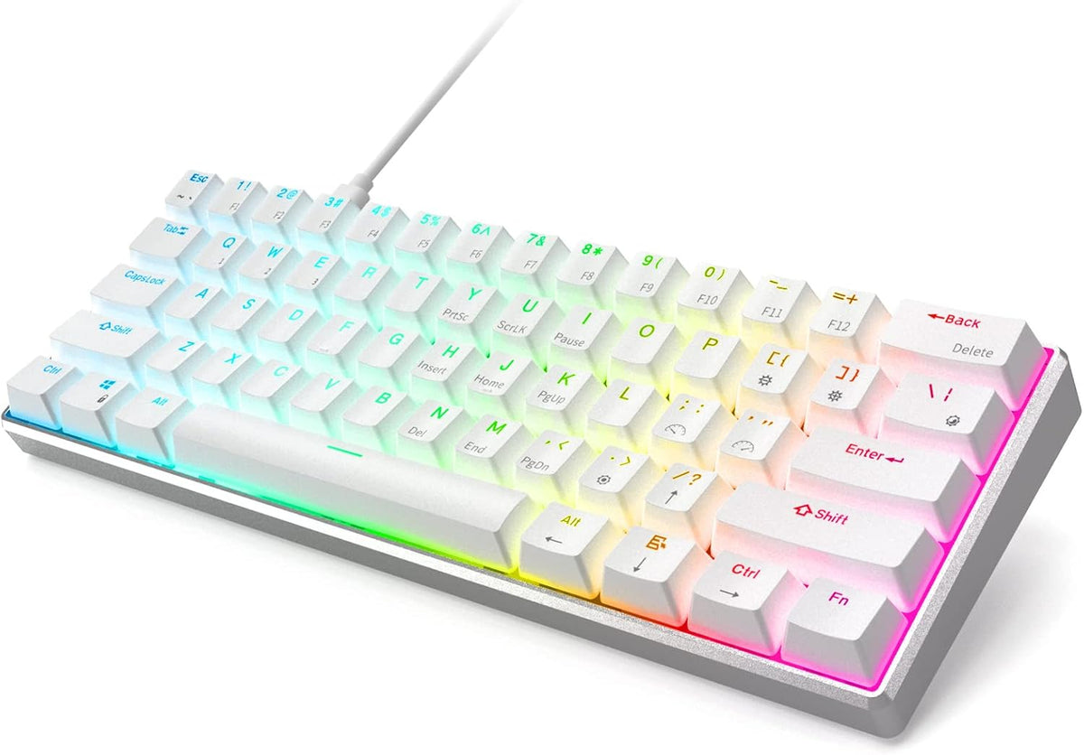 60% Wireless Mechanical Keyboard Aluminum Frame RGB Hot Swappable Gateron Blue Switch White P18173