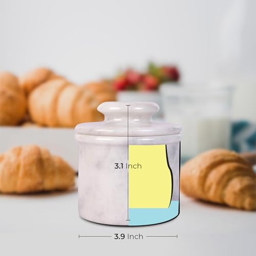 White Marble Butter Crock with Lid N26356