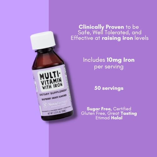Multivitamin with Iron for Infants Toddlers Kids Ages 4 & Under Gluten Free Certified Sugar Free Raspberry Grape 50 Servings N942028