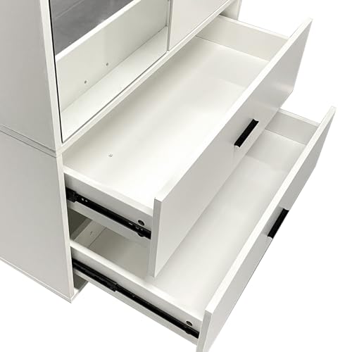 White 2 Door 2 Drawer Armoire Wardrobe with Hanging Rod and Mirror O346