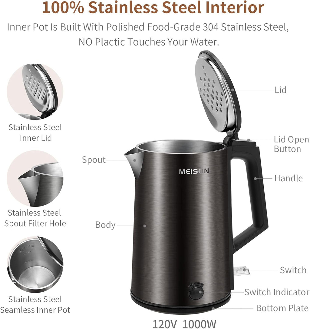 Blue 1.0L Double Wall Stainless Steel Electric Kettle Y502721
