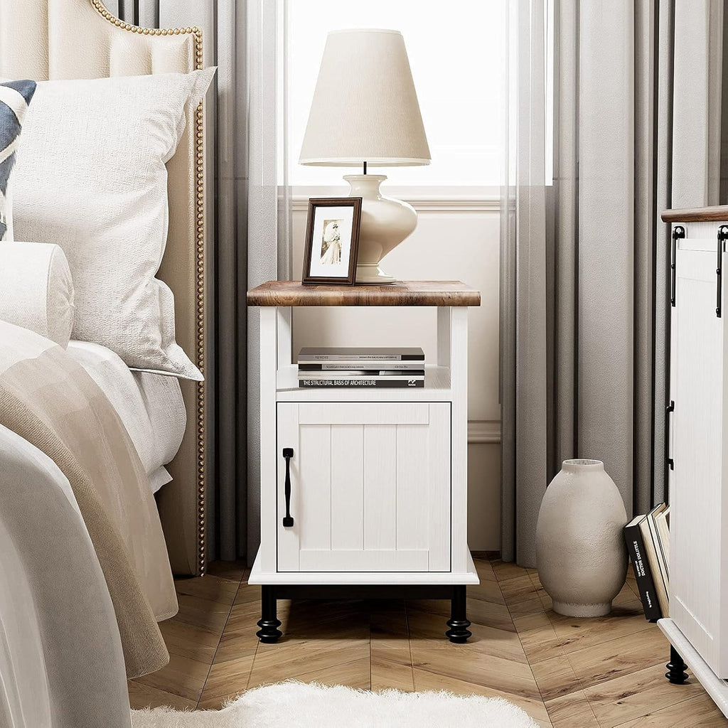White Oak Nightstand with Storage Shelf and Cabinet A699