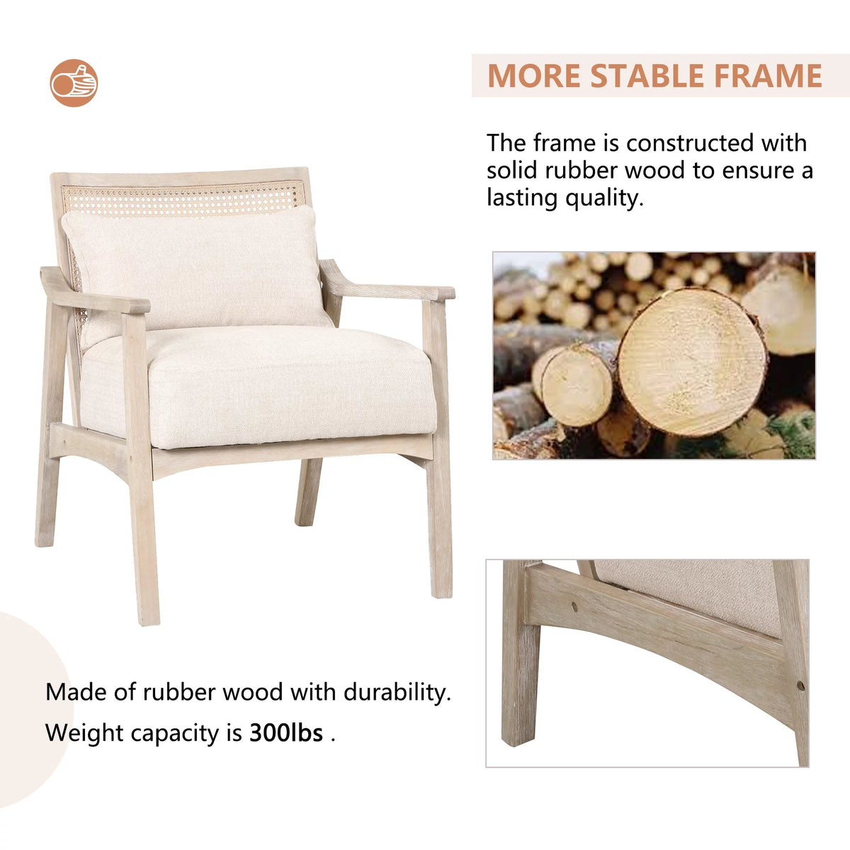 Fabric Upholstered Wooden Accent Chair with Armrests Z796243