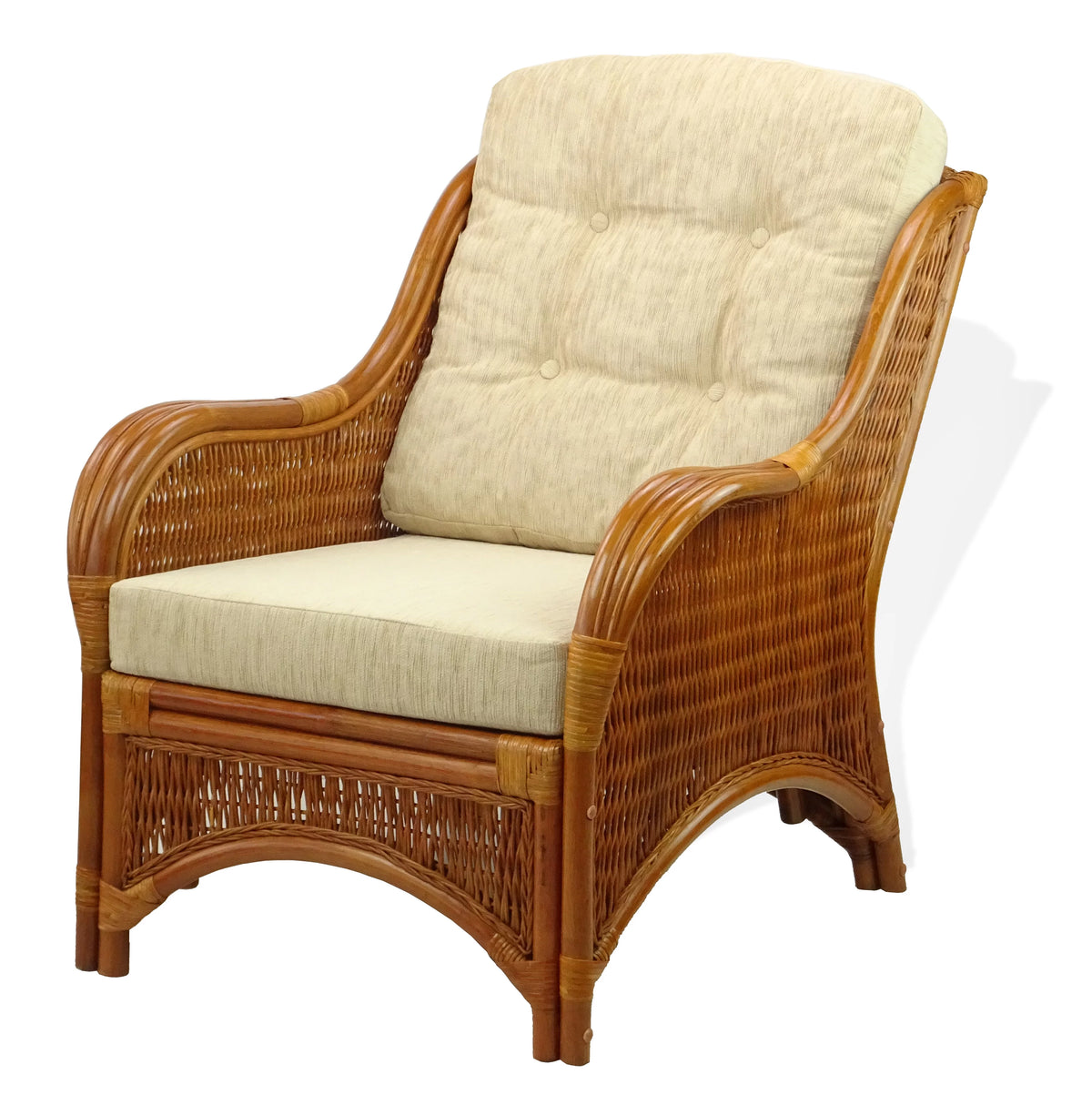 Natural Rattan Wicker Armchair with Cream Cushions Y723433