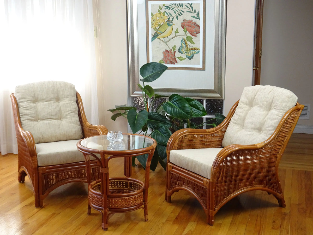 Natural Rattan Wicker Armchair with Cream Cushions Y723433