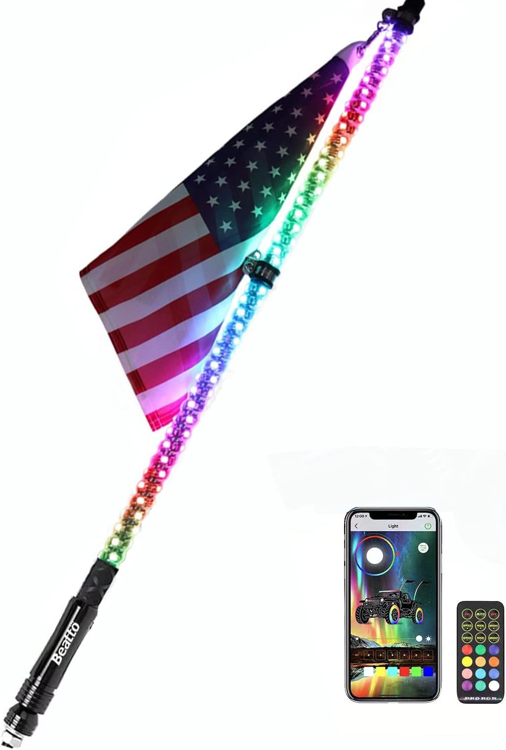 2PCS 5FT LED Whips Light with Remote and app J2011