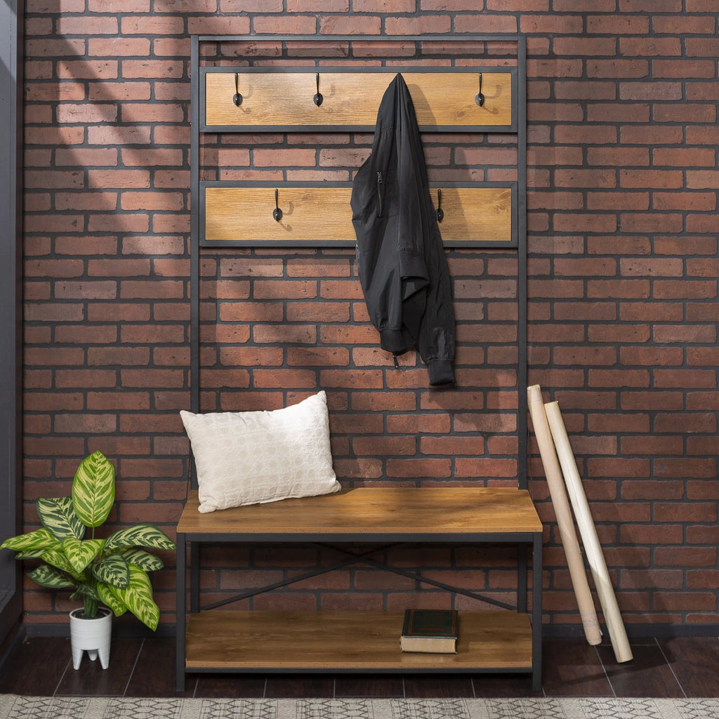 Industrial Hall Tree with Bench and Coat Hooks S82870