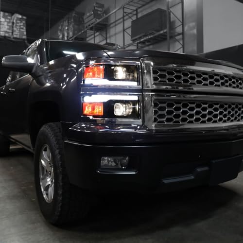 2014-2015 Chevy Silverado 1500 Black Chrome Trim Headlights Assembly Pair X1605