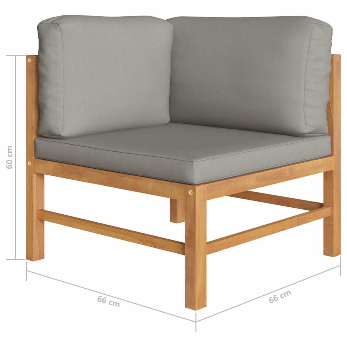 2-Seater Teak Wood Corner Sofa Set with Dark Gray Cushion I1572
