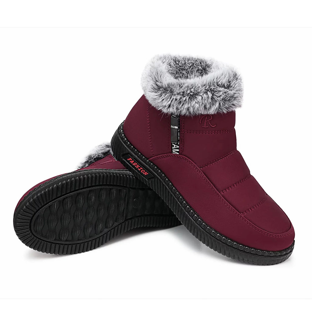 Waterproof Faux Fur Lined Wine Red Snow Boots L60741