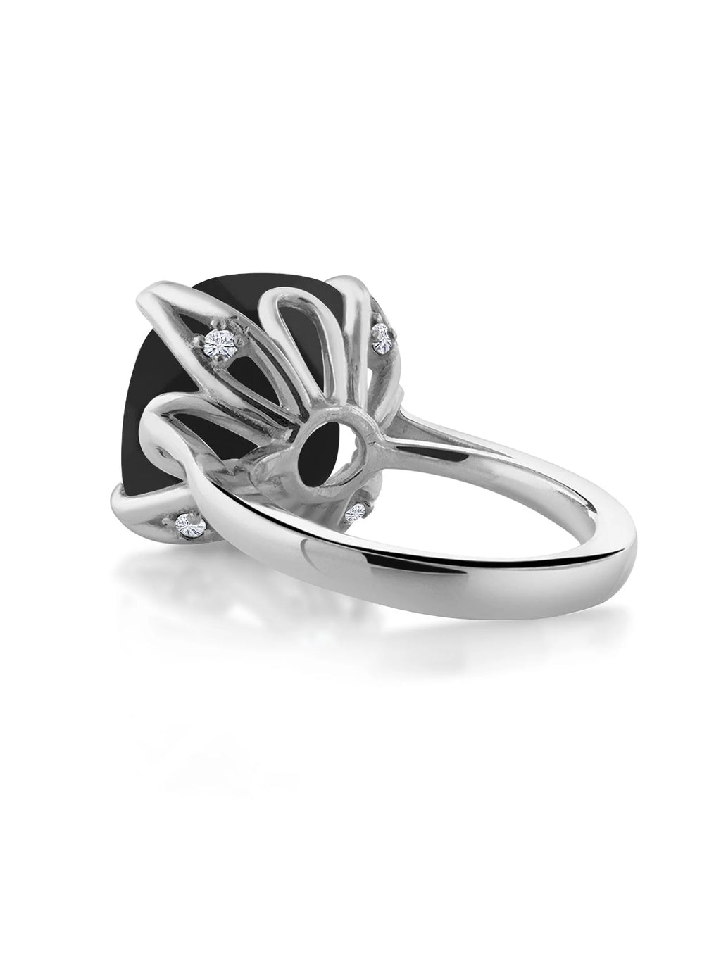 925 Sterling Silver Black Onyx and White Moissanite Engagement Ring W588535