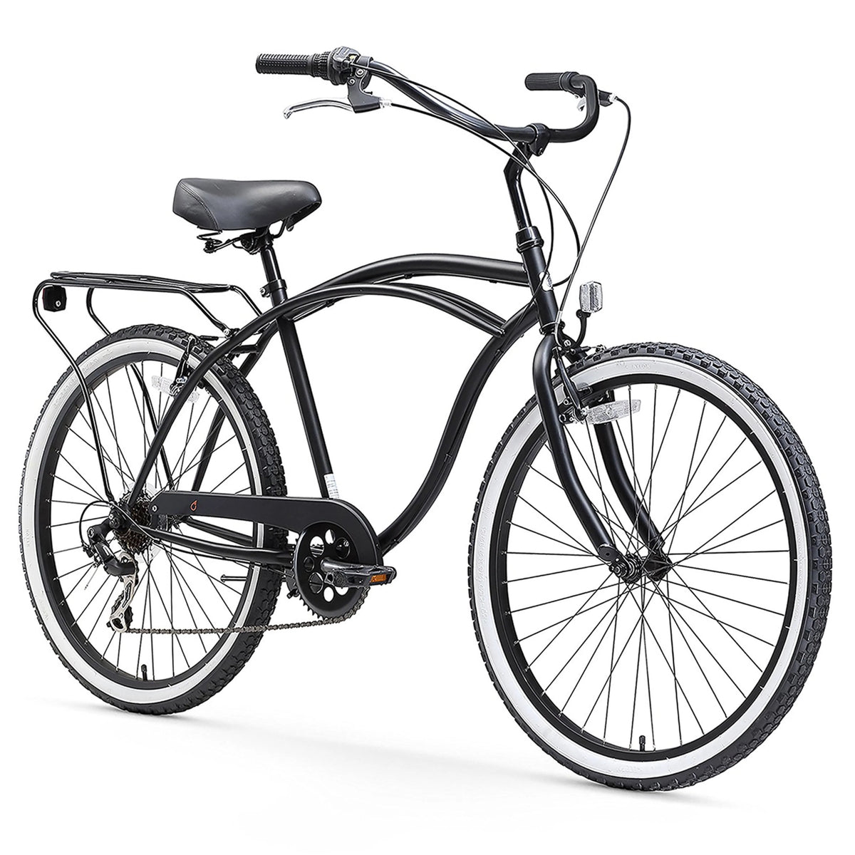 7-Speed Beach Cruiser Bicycle with Rear Rack, 26 In. Wheels, Matte Black X95917