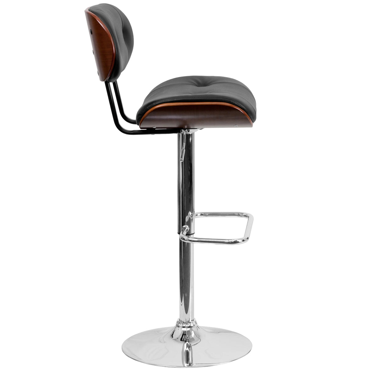 Walnut Bentwood Adjustable Height Barstool with Black Vinyl Seat D5186