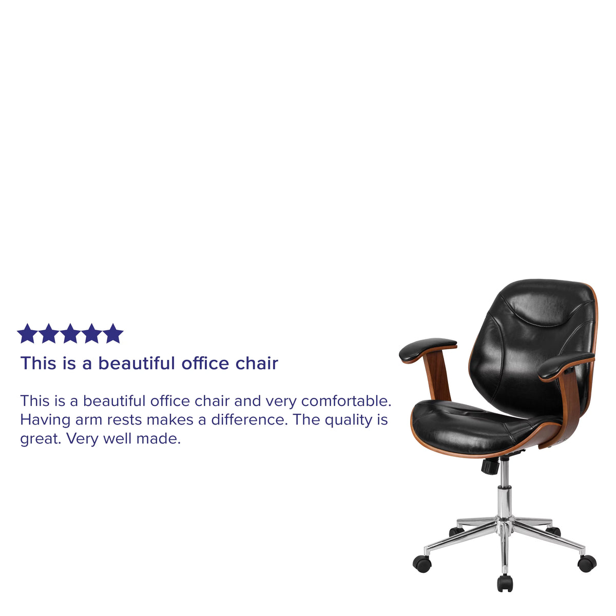 Black LeatherSoft Mid-Back Ergonomic Swivel Office Chair with Arms C137284