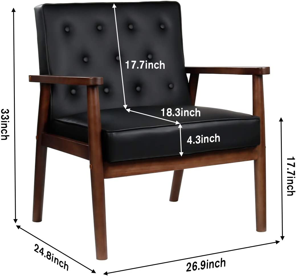 Mid-Century Accent Chair Wooden Arm Upholstered Tufted Back Lounge Chair R1548