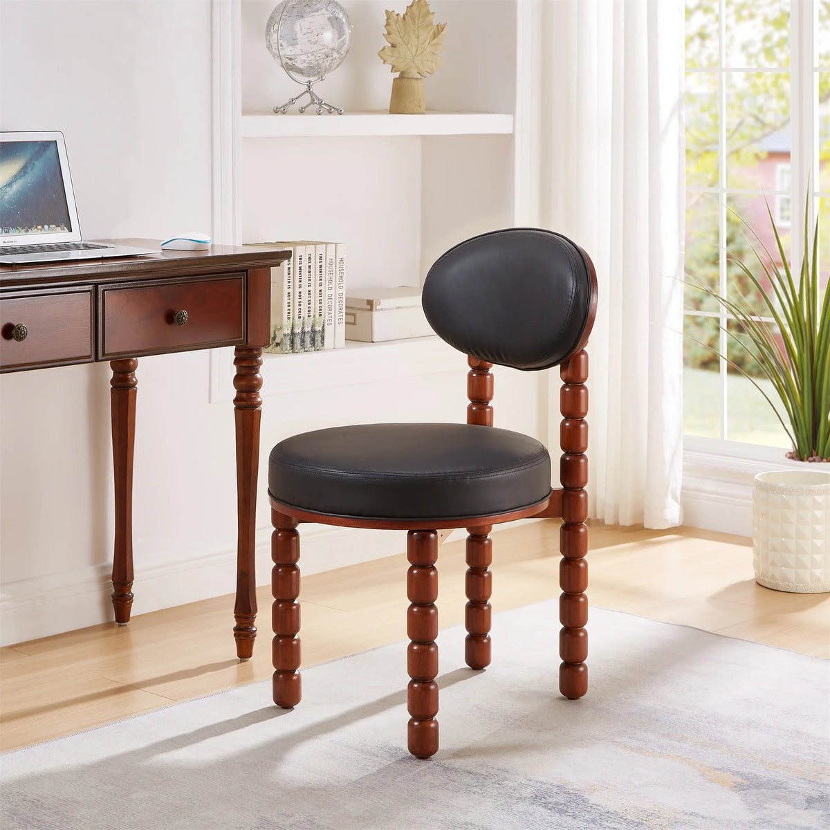 Set of 2 Black Upholstered Dining Chairs with Wood Legs D480935