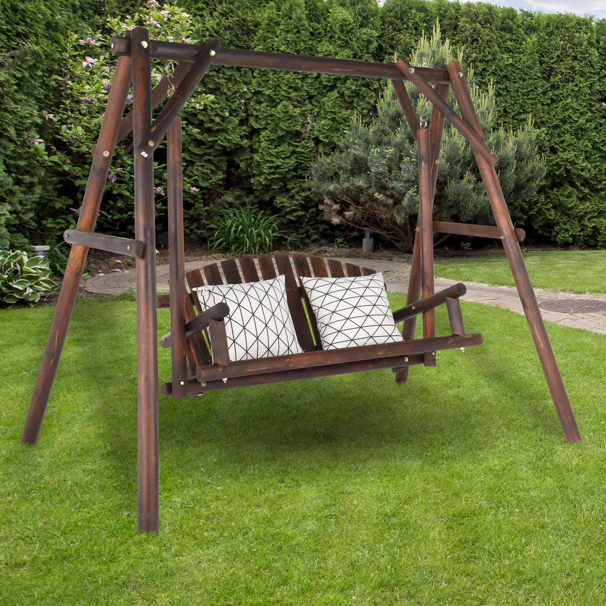 6.5’ Solid Wood Outdoor Loveseat Garden Swing O3018