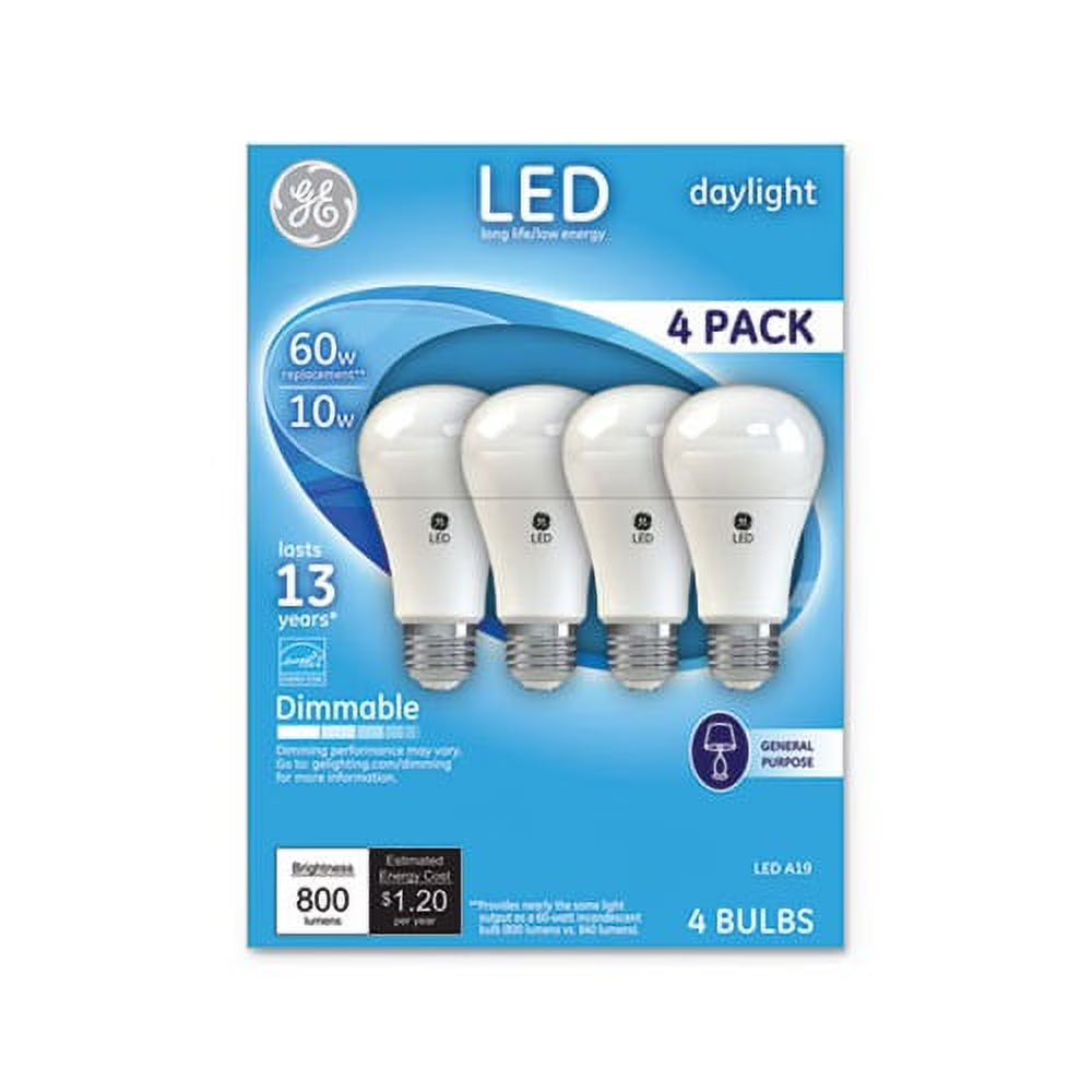 LED Daylight A19 Dimmable Light Bulb 10 W, 4/Pack O469