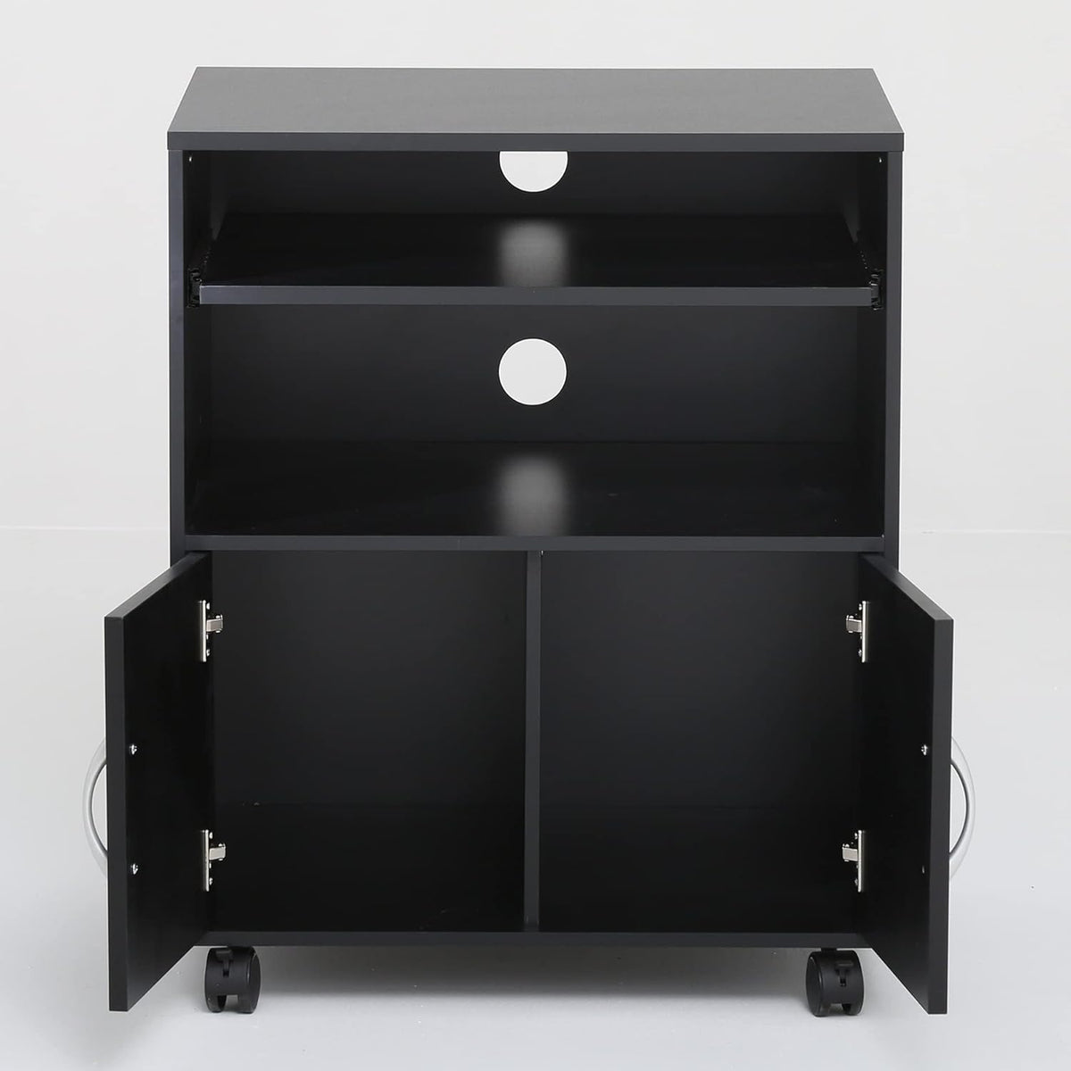 Black Mobile File Cabinet with Keyboard Tray and Doors on Wheels R211888