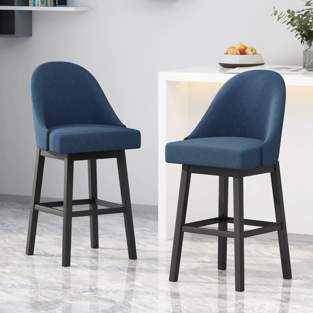 Navy Blue Upholstered Swivel Bar Stool F8027